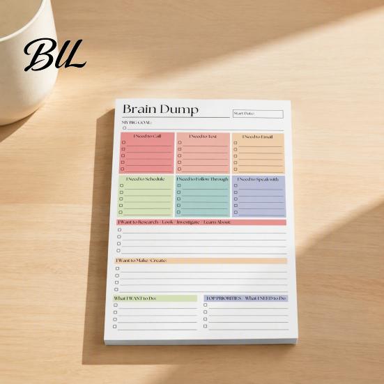 Creative Writing Sketchbook for Inspiration A5 To-Do List Notebook, 50 Page Daily Planner And Brain Dump Journal, Professional Project Tracking