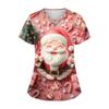 Women's Short Sleeve Stagger V Neck Christmas Print Pocket Dry-nurse Top