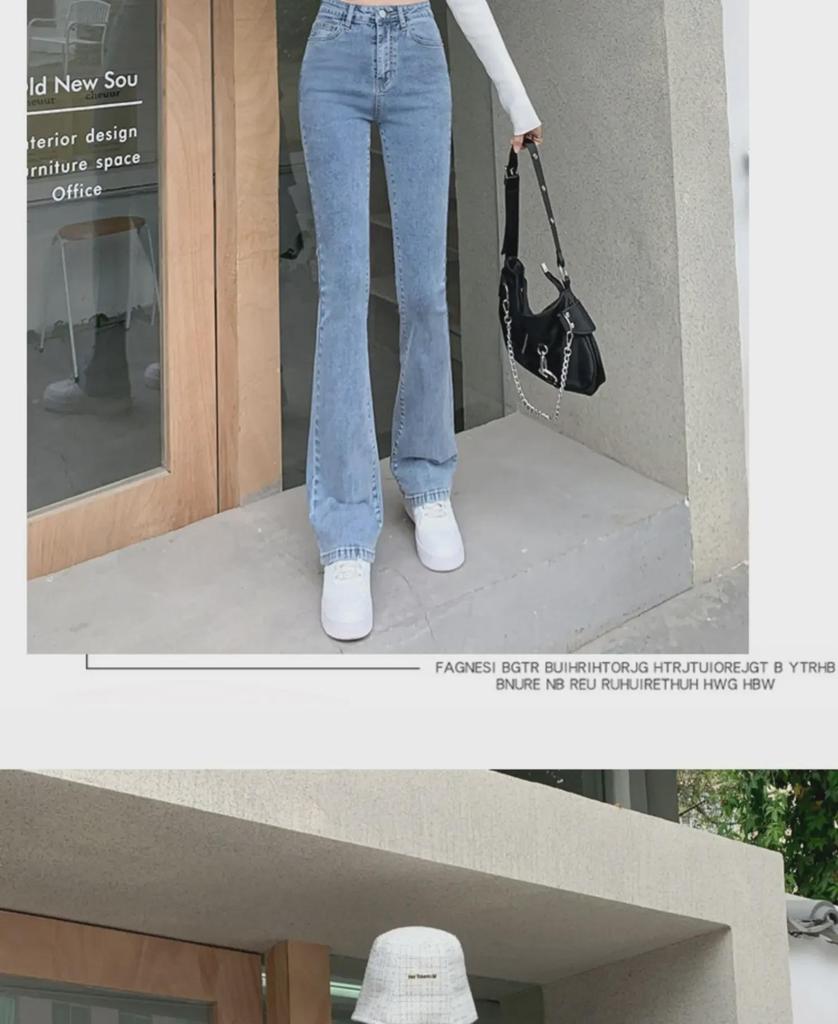 Женские светло-голубые облегающие расклешенные джинсы с высокой талией - весна 2022 года, облегающий крой, длина до пола