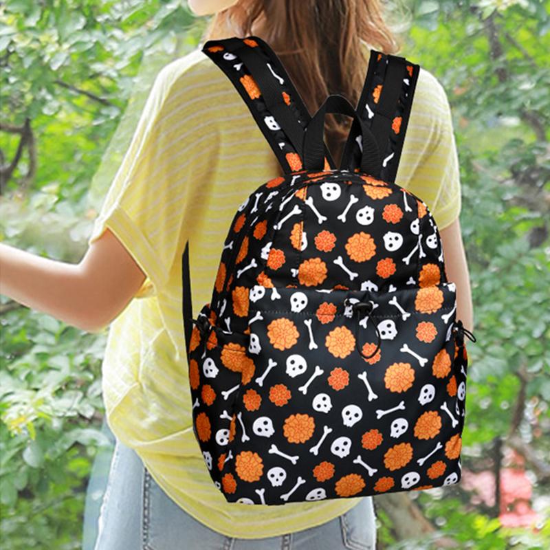 Halloween Backpack New Skull Print Women Backpack Fashion Large-capacity Lightweight Travel Commuter Backpack