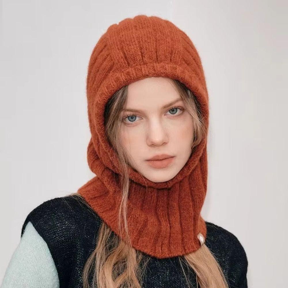 Wool Blend Balaclava Hat One-Piece Structure Ear Flap Knitted Hooded Cap Ear Protection Knitted Wool Winter Cap Gift for Her