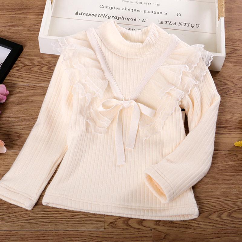 YUBAOBEI Блузки для девочек, белая одежда для маленьких девочек, детская одежда, школьная форма, блузка для девочек, хлопковая детская кружевная рубашка, плюшевый толстый теплый топ, блузки