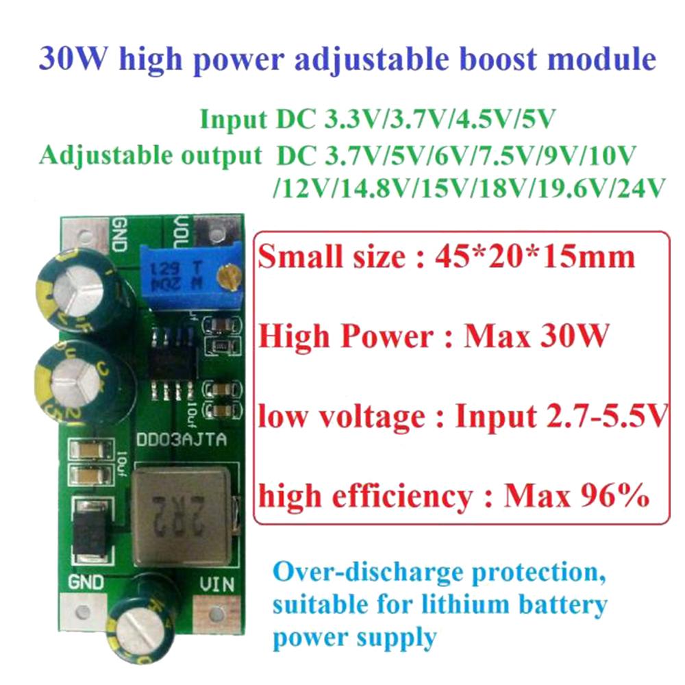 DC 2.7-5.5V на 3.5-24V 6A DC-DC Повышающий модуль Преобразователь Boost 30W Высокомощный Регулируемый модуль Boost для литиевой батареи 18650