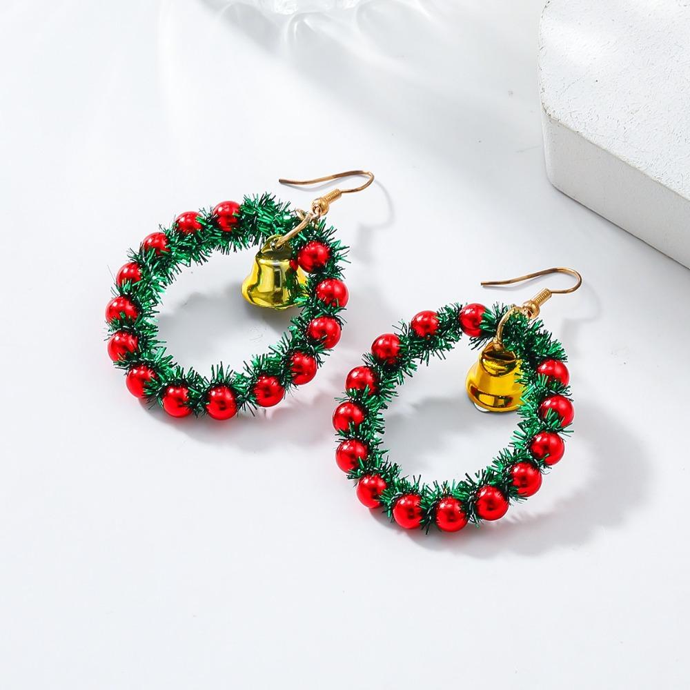 1 пара рождественских сережек в виде елки, рождественские серьги-банты, серьги-венки для девочек
