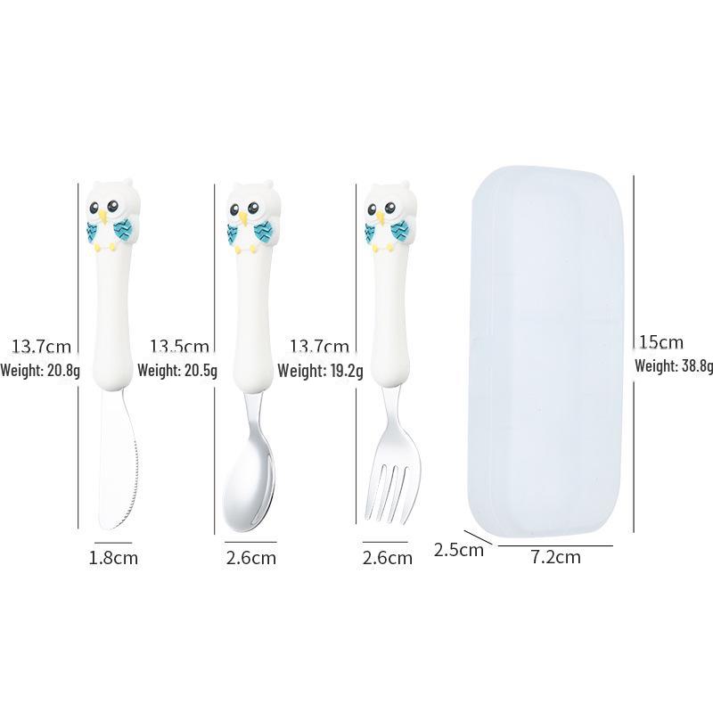 Набор детских столовых приборов из нержавеющей стали 304 - дизайн в виде мультяшной совы: Нож, вилка и ложка для обучения малышей