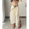 Lace Asymmetrical Skirt Fairycore Women Vintage Y2K Boho Aesthetic Fashion High Waist Mid Skirts Lady Holiday Outfits