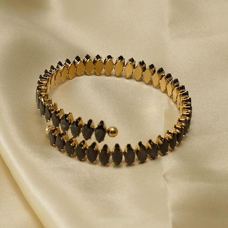 Европейский и американский браслет из нержавеющей стали с 18-каратным золотым покрытием, регулируемый, с геометрическим дизайном, с цирконом для женщин
