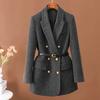 Осень и Зима Высококлассный Пиджак Костюм с Длинным Рукавом Шерстяной Двубортный Темпераментный Модный Костюм Средней Длины Верхняя Одежда