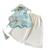 Girls' Summer Hanfu Two-Piece Set: Vest and Long Pants