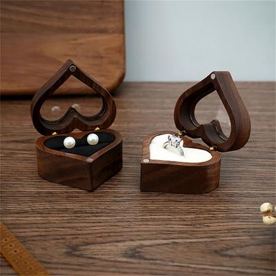 Коробка для кольца из орехового дерева в форме сердца, держатель для помолвочного кольца, коробки для хранения ювелирных изделий