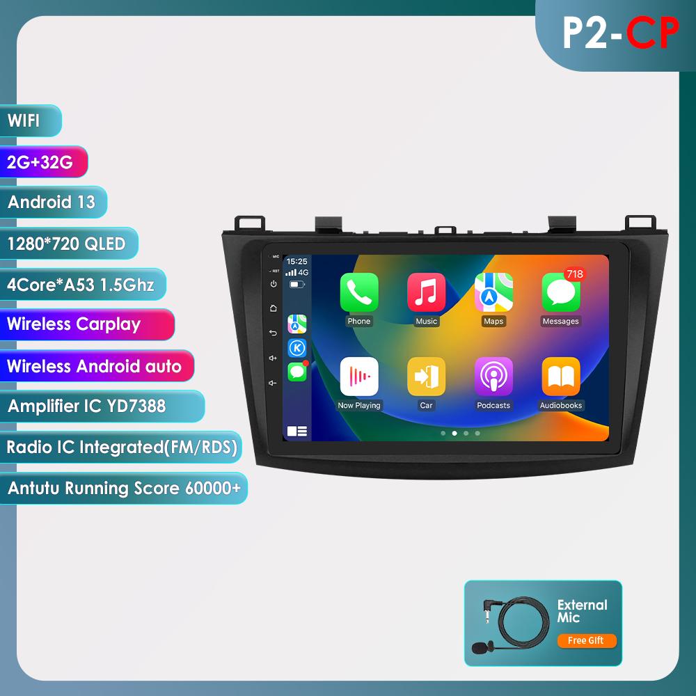 OSSURET 9-дюймовый экран Android 14 UIS7862 с Carplay для Mazda 3 2010 - 2013 Автомагнитола Автомобильная Мультимедиа GPS Интеллектуальная Навигация BT RDS DSP Восьмиядерный