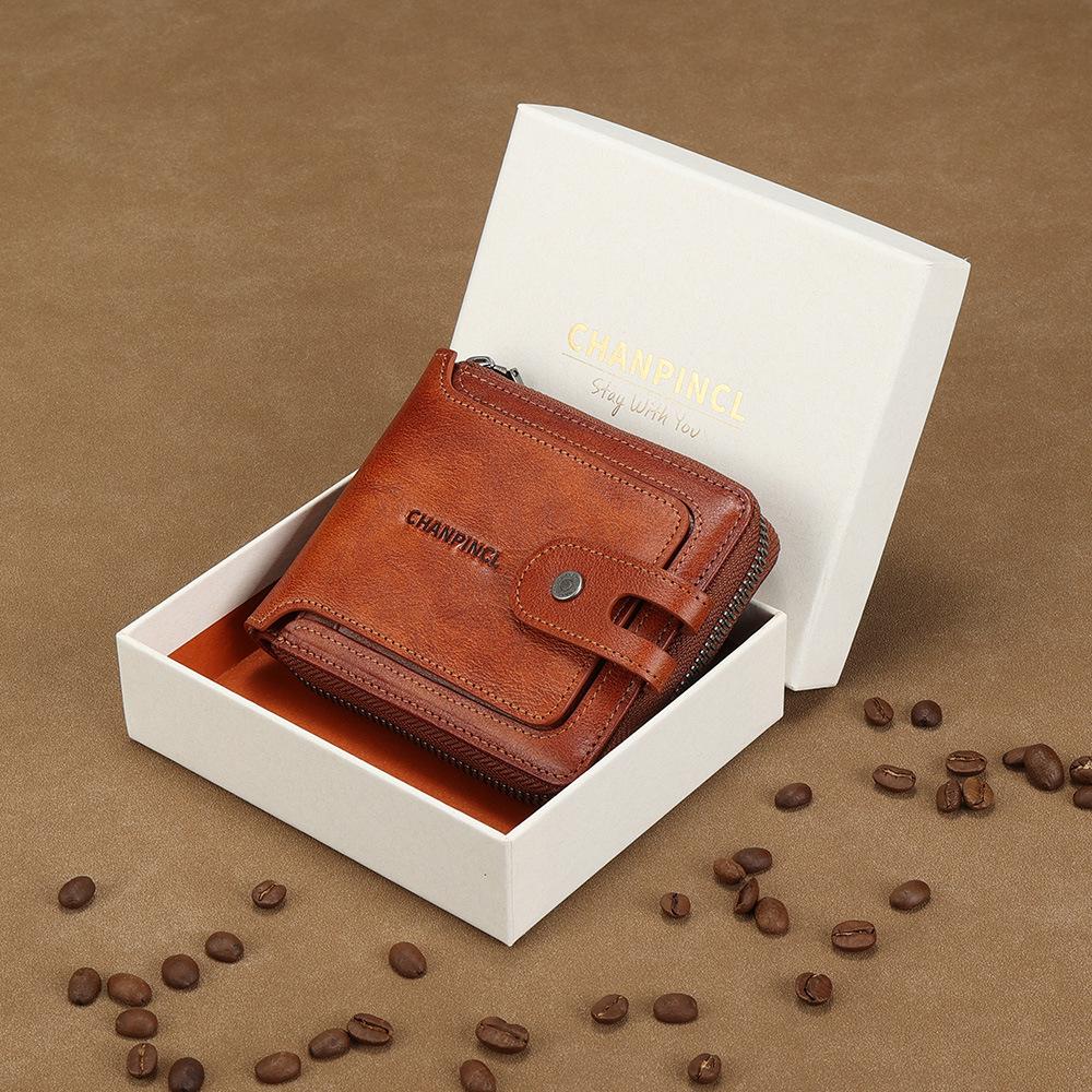 Мужской кожаный кошелек с пряжкой и молнией - многофункциональный, с карманом для монет