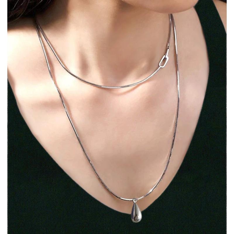925 Sterling Silver Necklace Women's Square Universal Buckle Snake Bone Chain High-grade Light Luxury Niche ins Design Long Neck
