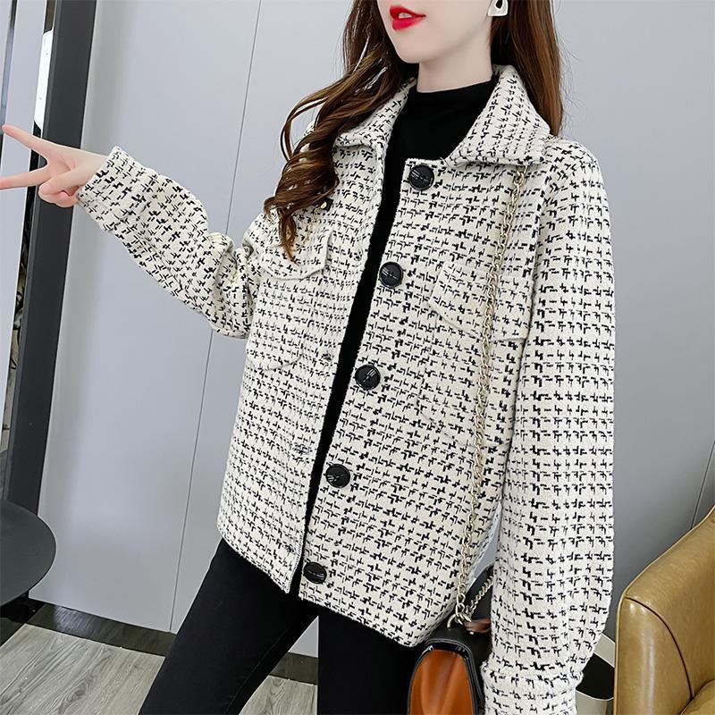 Кардиган короткий шерстяное пальто в клетку «Тысяча птиц» женское, весна-осень 2023, свободный крой, маленький ароматный трикотаж для женщин