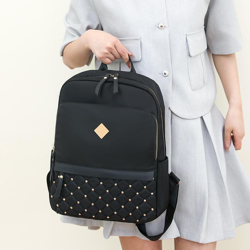 Модный рюкзак с заклепками и ромбовидной линией, женский рюкзак, повседневная дорожная сумка, дорожный рюкзак