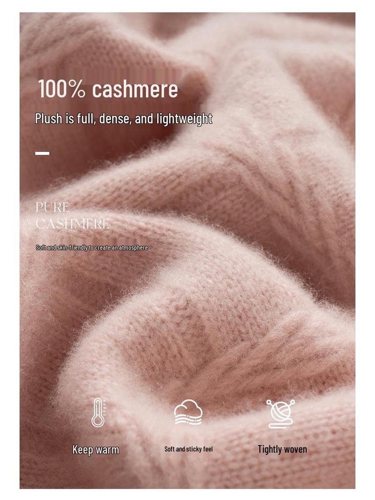 Женский пуловер из 100% кашемира винтажного свободного кроя с полувысоким воротником - толстый, теплый вязаный свитер для осени/зимы.