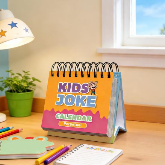 Календарь детских анекдотов на 2026 год с отрывными страницами, содержащими ежедневные каламбуры и шутки. Небольшой настольный календарь в подарок детям.