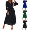 Ladies' Loose Comfortable Casual Fashionable Waist Cinched V-neck Solid Color Big Swing Sexy Dress