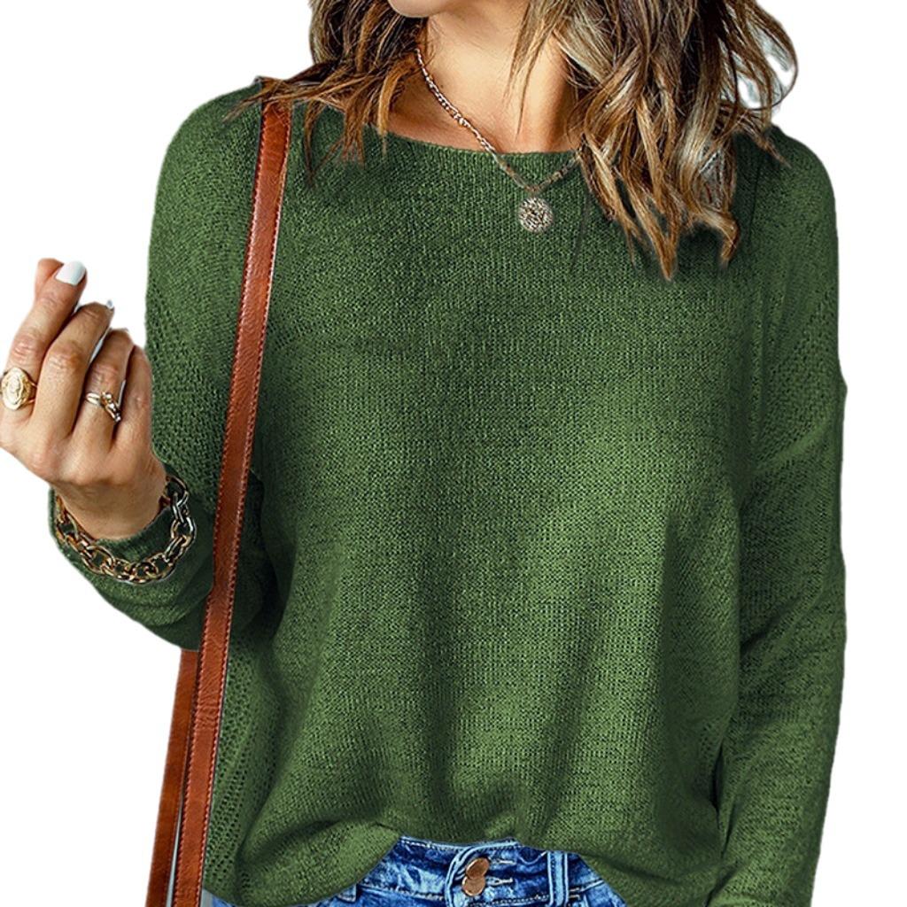 2024 Fall/Winter Women's White Long Sleeve Round Neck Sweater – European & American Style