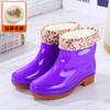New Velvet Water Shoes Rain Shoes Female Adult Short Tube Non-slip Warm Waterproof Thickened Rain Boots Kitchen Rubber Shoes Overshoes Winter