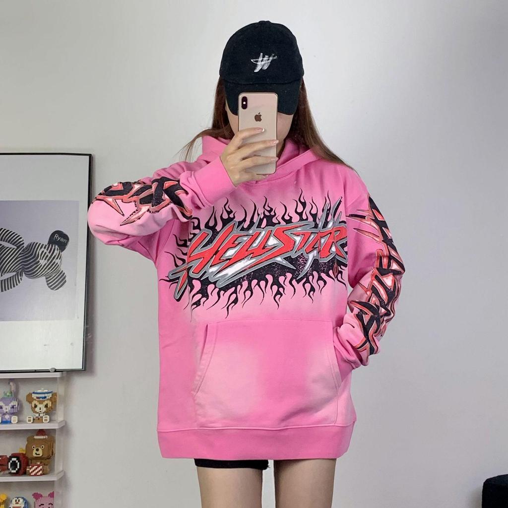 Ретро-худи Hellstars с ручной росписью в стиле граффити - Модный дизайн с эффектом облупившейся краски и окрашиванием в грязевые тона
