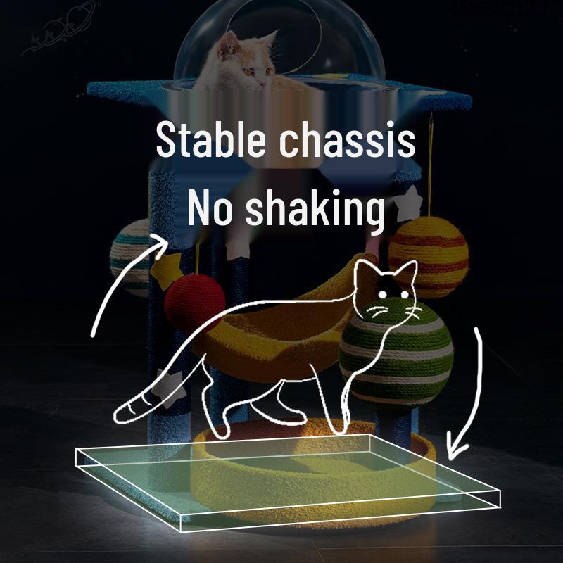 Кошачий игровой комплекс «Звездное небо» с сизалевой когтеточкой и кроватью-капсулой.