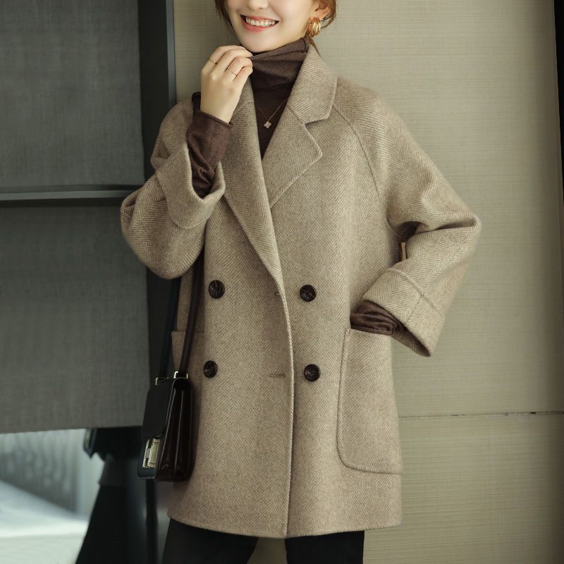 Premium Ribbed Woolen Overcoat for Women, Loose Fit To Accentuate Slimming Look In Spring Autumn Winter