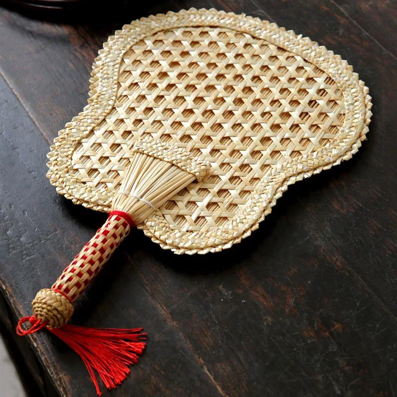 Papyrus Hand-Knitted Fan Summer National Style Chinese Fan Hand-Knitted Handheld Fan For Home Palm-Leaf Fan Old-Fashioned Fan