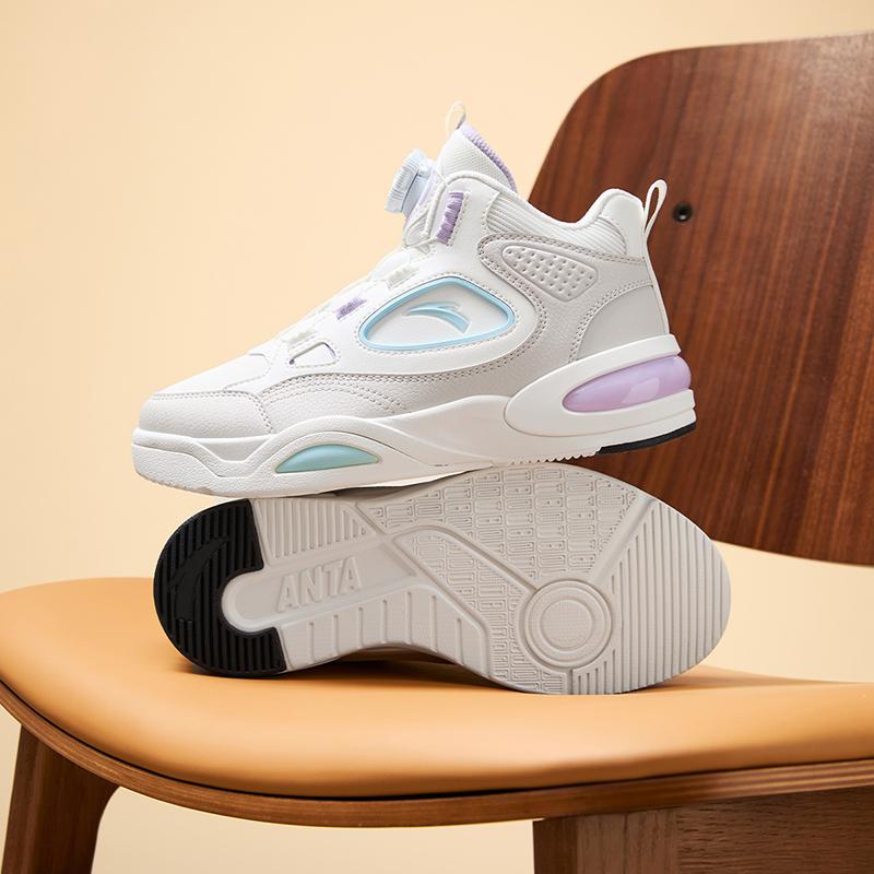 Anta Kids Synthetic Leather Arc Light Trendy Versatile Lightweight Shock Absorbing High Top Kids Skate Shoes Kids Skate Shoes A22448095-1