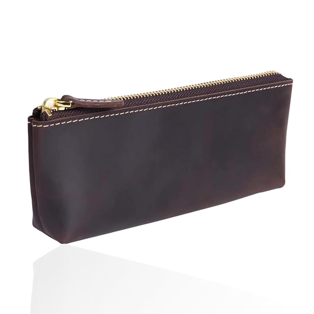 Bag Slim Leather Pencil Large Simple Design for Adults Case Made Only from the Top Surface of Cowhide Zipper Stylish Leather Pencil Case for Genuine