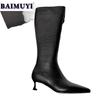 Модные женские высокие сапоги челси с острым носком на высоком каблуке 2024 года трендовые женские готические мягкие кожаные роскошные вечерние зимние снежные ботинки женские