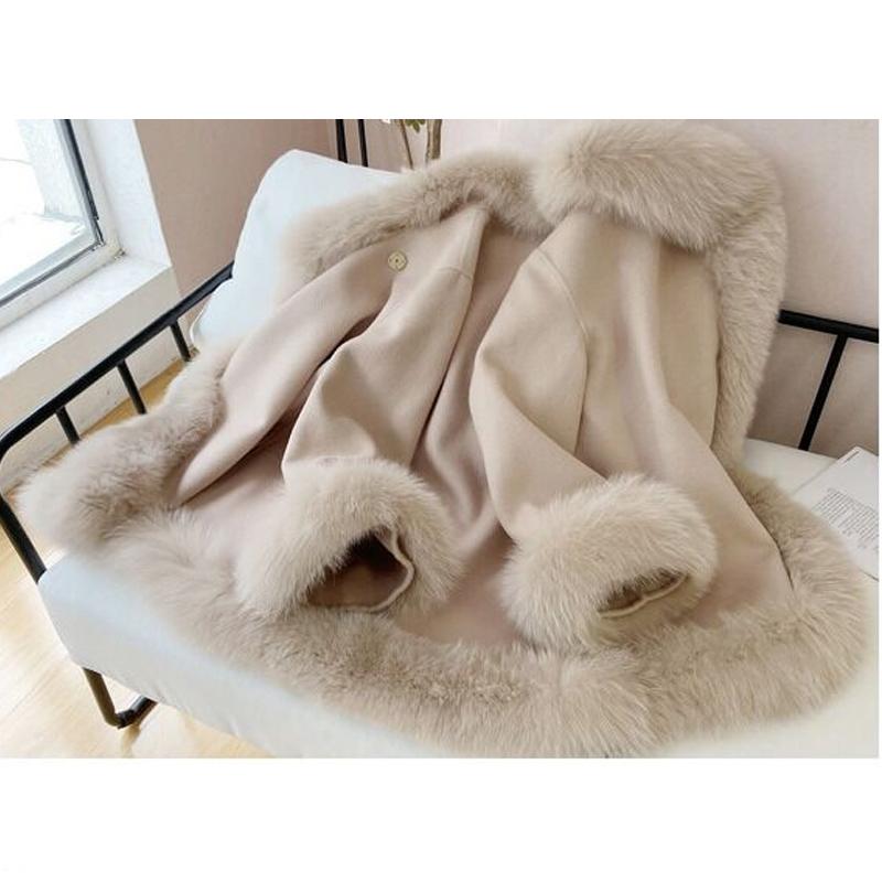 Зимнее теплое модное пончо, каппа, женское свободное пальто из искусственного лисьего меха с рукавами «летучая мышь», искусственный кашемир