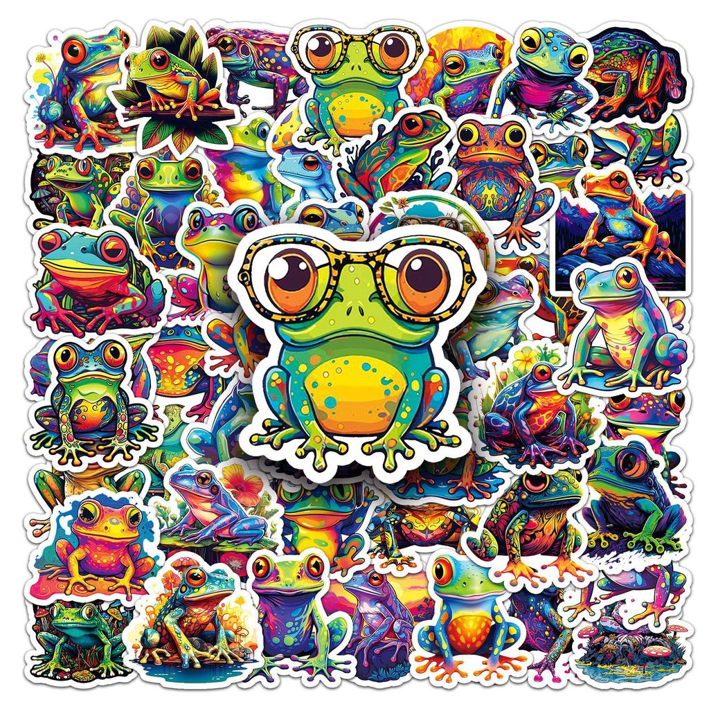 50 Colorful Frog Cartoon Creative Animal Stickers Personalized Decorative Water Cup Computer Skateboard Stickers