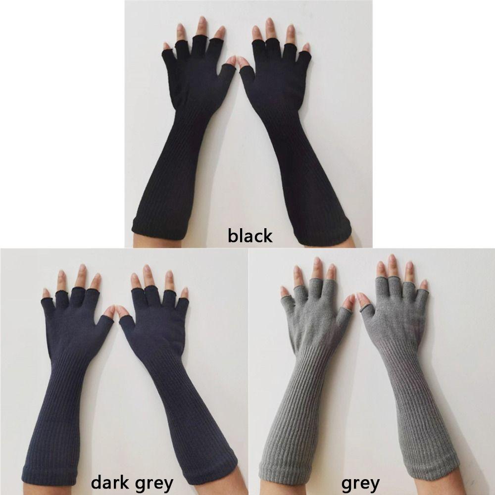 Autumn Winter Warm Knitted Half Finger Gloves Elbow Long Arm Warmers Work Gloves