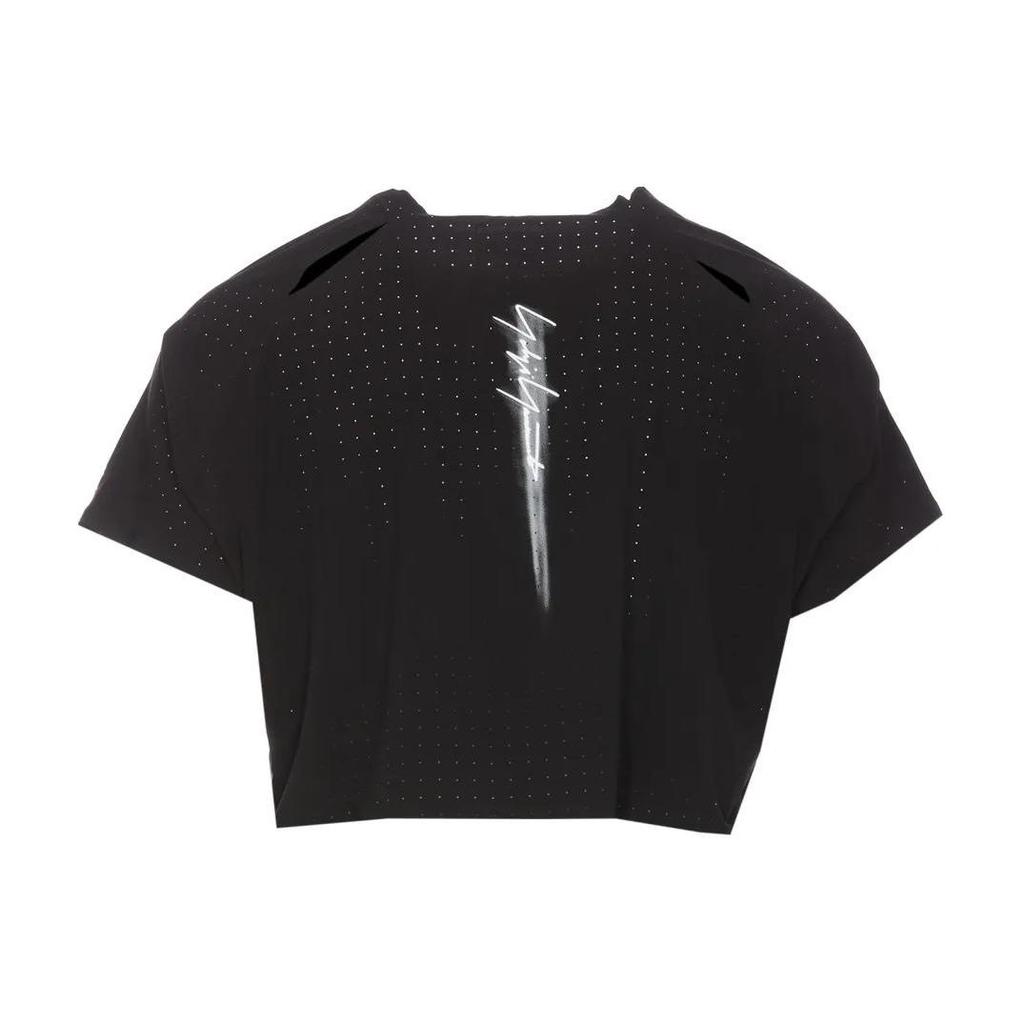 Y-3 Футболка с коротким рукавом и круглым вырезом с логотипом, женские топы, цвет черный IR7096