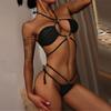 Женский черный европейский и американский сексуальный купальник бикини с открытой спиной и черными бретельками