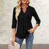 Women's Seven-quarter Sleeve Tops Casual V-neck Chest Ruffles Solid Color Loose T-shirt Tops