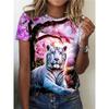 Women's Summer Fashion Casual Loose Plus Size Tiger 3D Printed Round Neck Short Sleeved T-shirt Top 6XL