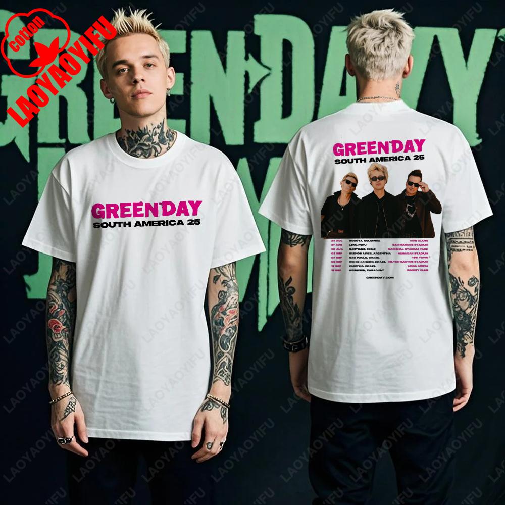 Green Day Тур 2025 Азия и Австралия Тур Графические Футболки Лето Женщина Мужчина Фанаты Хлопковая Футболка Высокого Качества Музыкальный Фестиваль