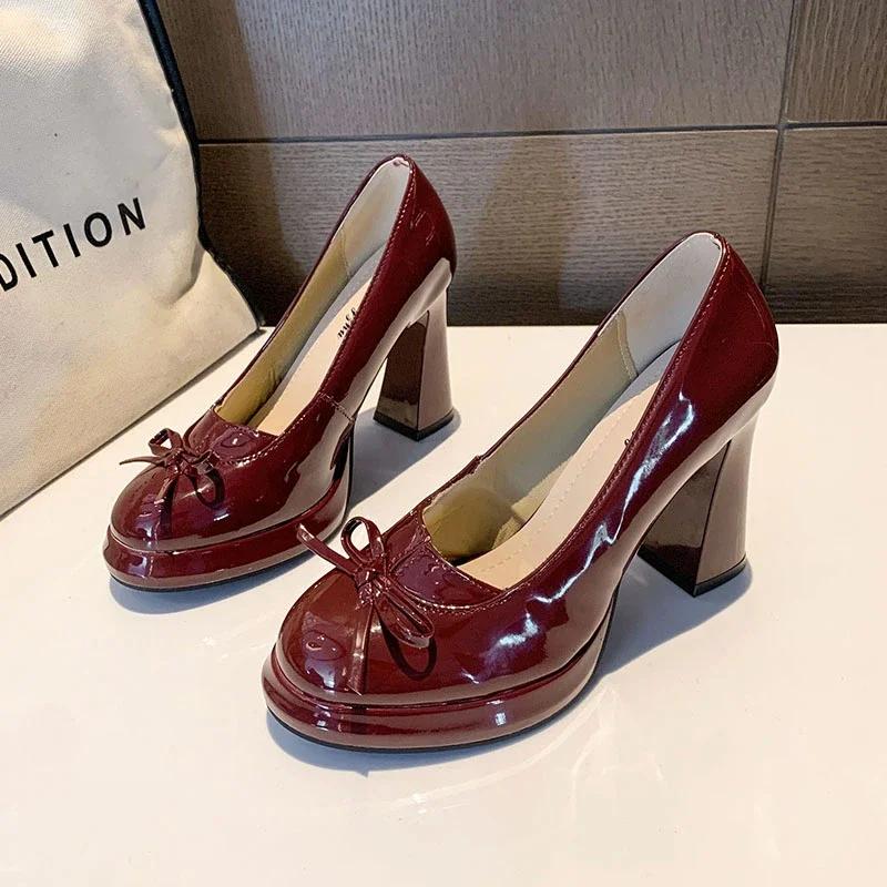 2024 Лидер продаж женские туфли на высоком каблуке модные туфли с круглым носком на толстой подошве для вечеринок новые весенне-летние офисные женские размеры