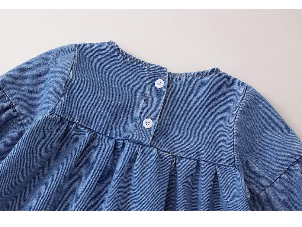 MDD 2024 Милое джинсовое платье с вышивкой в виде цветов, с длинным рукавом для девочек