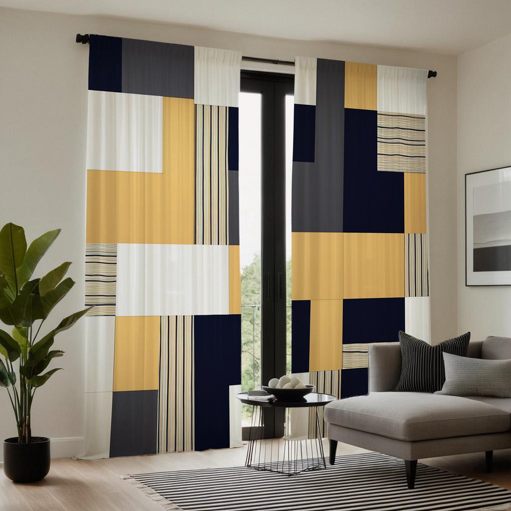 2 шт. HD Digital Yellow Color Blocking Геометрические шторы для украшения дома Стиль Украшения гостиной спальни Шторы на стержнях