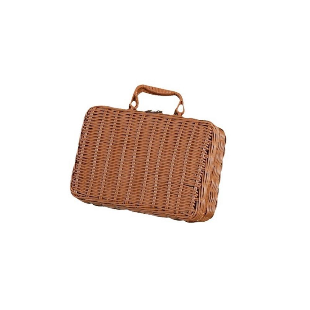 Straw Woven Rattan Basket Retro Cosmetic Storage Box New Rattan-like Finishing Box