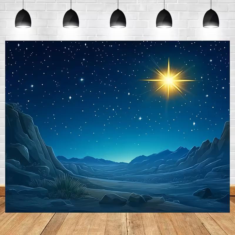 2D Holy Star Rocky Wilderness Night Backdrop Religious Holiday Portrait Photography Background