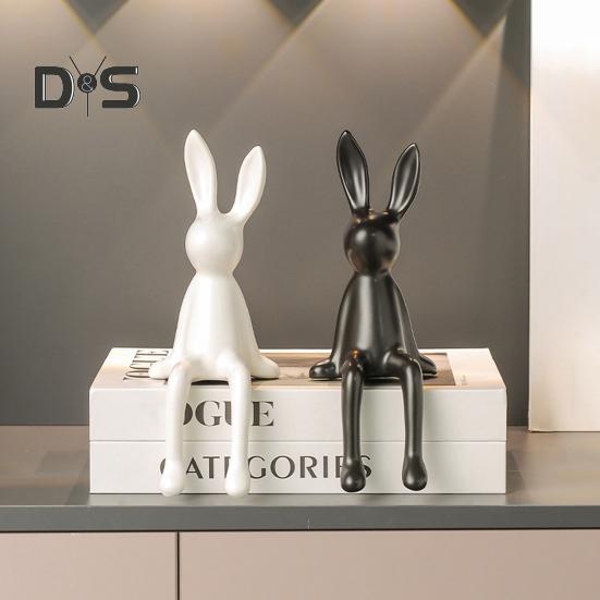 Sitting Figurine Ceramic Bunny Rabbit Sculpture Minimalist Bunny Statue For Counter Desk Bookshelf Home Bar Office Decoration