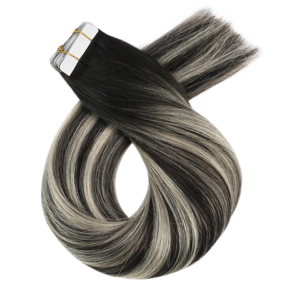 Moresoo Human Hair Extensions Tape in Invisible Balayage Hair Extensions 50G Machine Remy Straight Tape in Natural Straight Hair