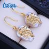 LSOOYH Natural Freshwater White Big Baroque Pearl Earrings For Women Fashion Cultured Pearls Gold Color Dangle Earrings Wedding Jewelry