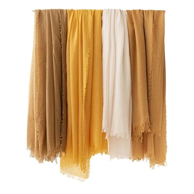 Spring and summer sunscreen scarf imitation cotton and linen solid color simple shawl women's high-end silk scarf yarn headscarf women's cross-border