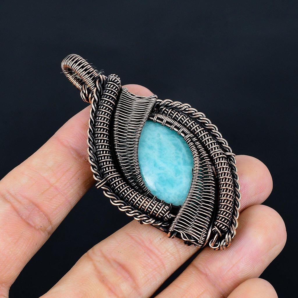 Amazonite Pendant, 999 Copper Wire Wrapped Pendant Handmade Gemstone Jewelry, Gifts For Wife Brand New Pendant