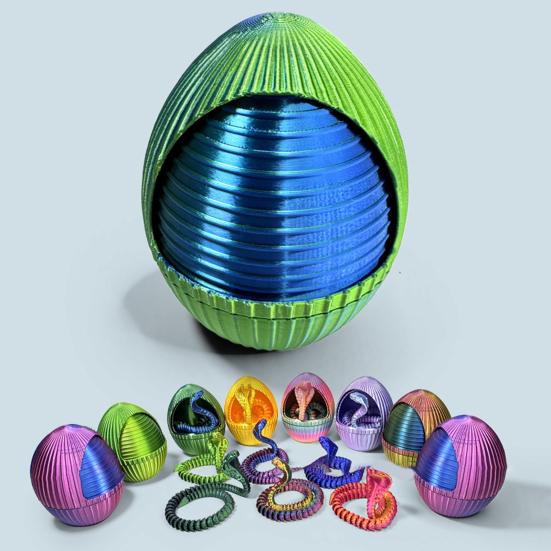 1 набор 3D-печатных фигурок в виде яйца змеи с подвижными суставами, игрушка-фиджет в виде вращающегося яйца змеи с шарнирной змеей внутри, украшение